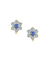 Bling Jewelry Tiny Royal Sapphire Blue Cubic Zirconia Cz Flower Stud Earrings 14K Gold Screw-back