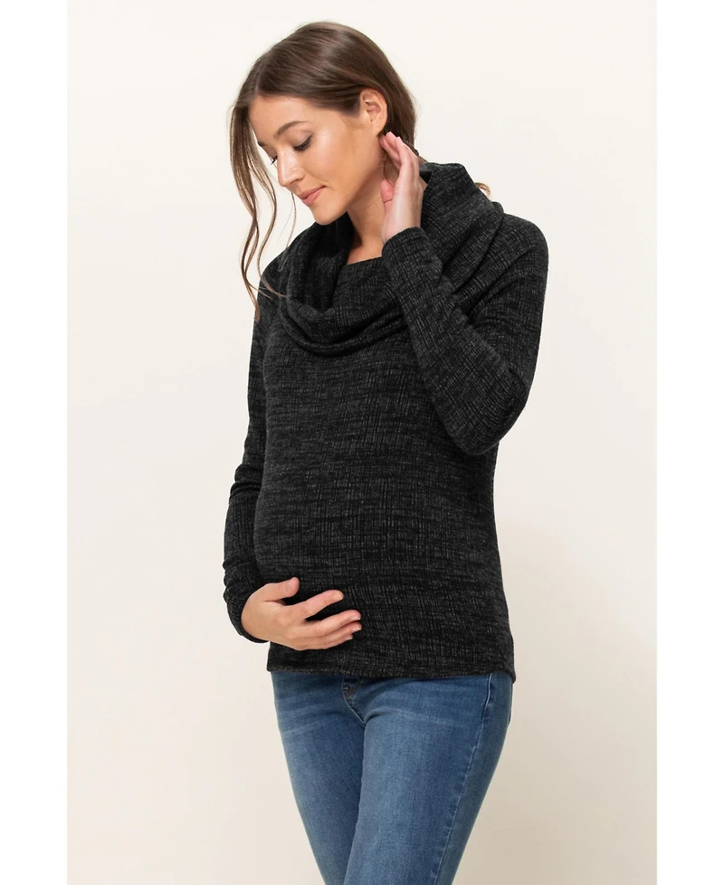 Hello Miz Maternity Cowl Neck Long Sleeve Knit Sweater