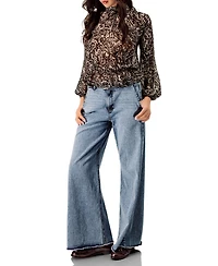 Ivonne Women's High Neck See-Through Paisley Blouse