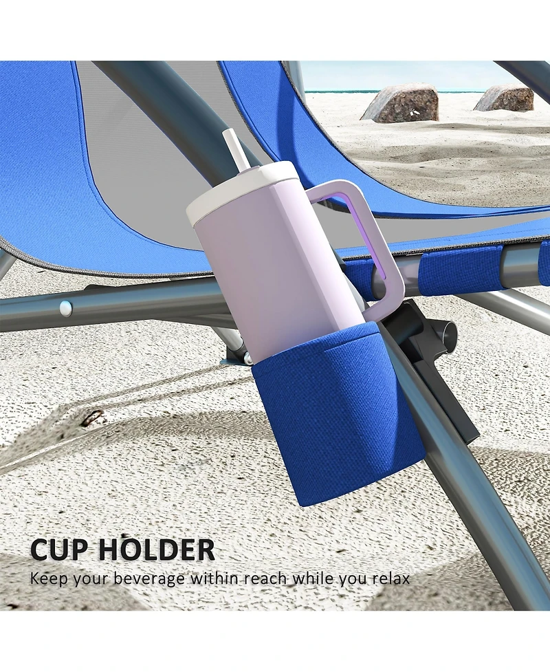 Outsunny Set of 2 Folding Beach Chair with Carry Bag and Cup Holder