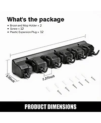 Yigii 5 Ball Slots 6 Hooks Wall Mop & Broom Organizer