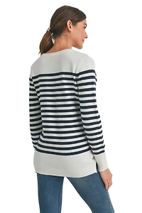 Hello Miz Maternity Striped Button Shoulder Nursing Sweater