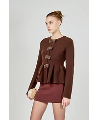 endless rose Women's Bow Trim Flared Cardigan