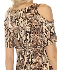 White Mark Women's Cold Shoulder Snake Print Swing Top