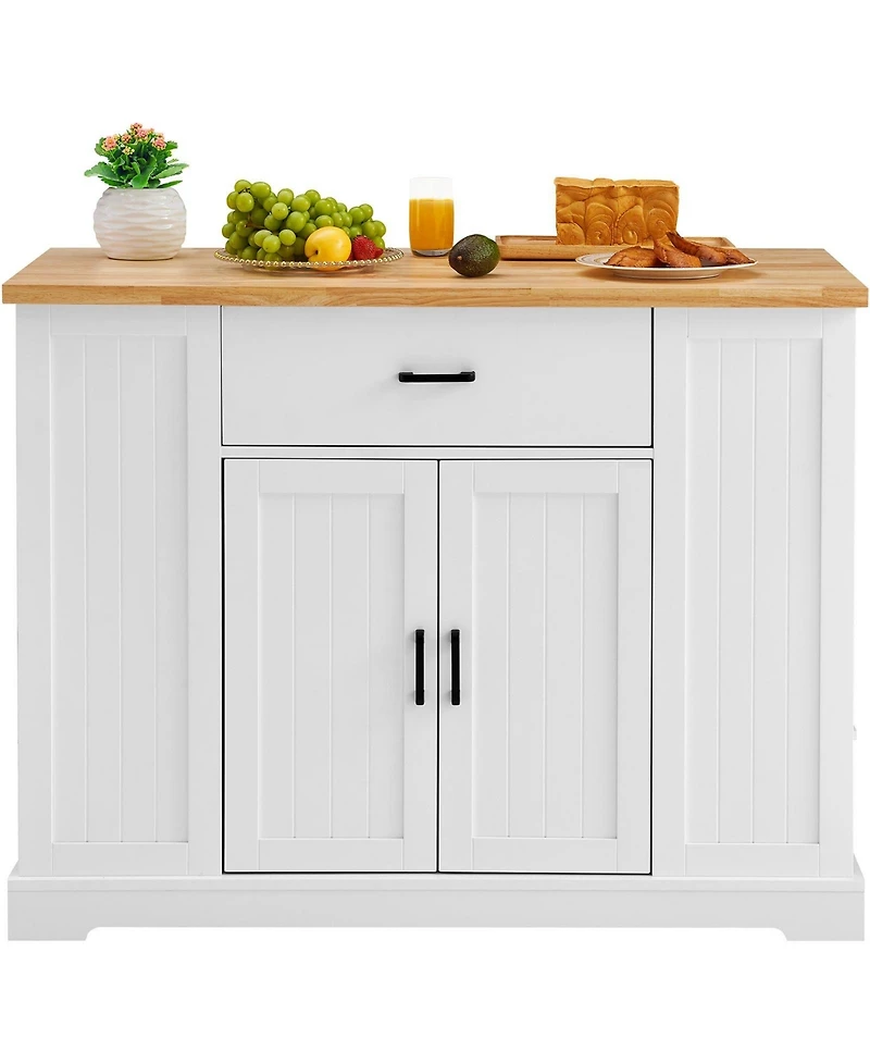 Volenca 46" Mdf, Rubberwood Kitchen Island Cart with Wood Top, Storage Cabinet, Adjustable Shelf, Drawer, Farmhouse Rolling Table
