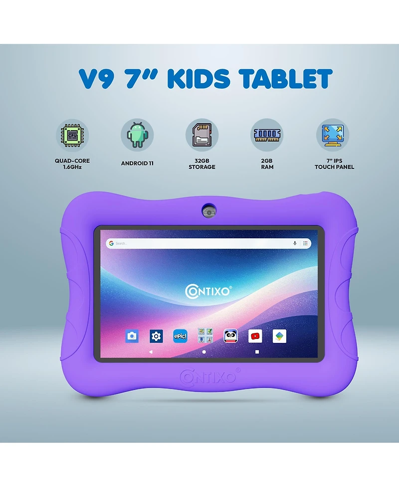Contixo 7" Android Kids Tablet 32GB, Includes 50+ Disney Storybooks & Stickers, Protective Case with Kickstand, (2024 Model)