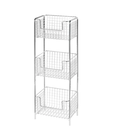 mDesign Steel Freestanding 3-Tier Storage Organizer Tower with Baskets - Chrome