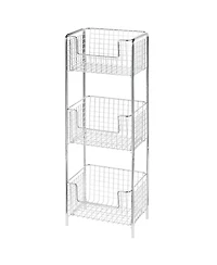 mDesign Steel Freestanding 3-Tier Storage Organizer Tower with Baskets - Chrome