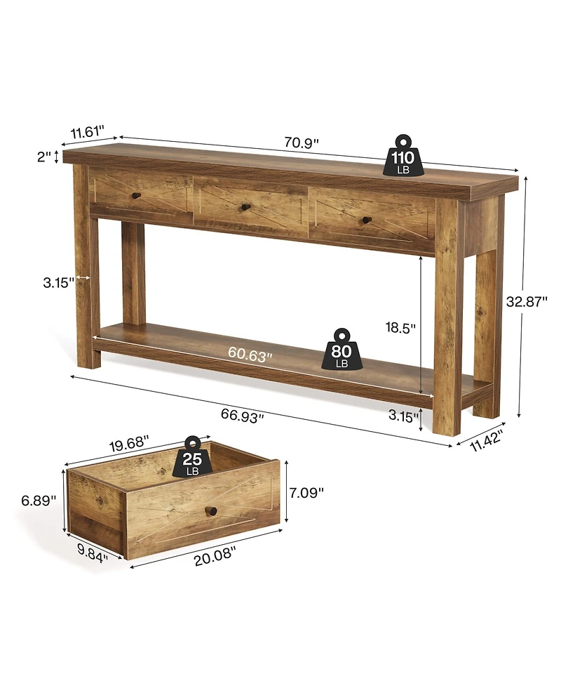 Tribesigns Console Table with 3 Drawers, Extra Long Farmhouse Entryway Table with Storage Shelf