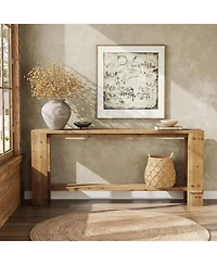 Tribesigns Solid Wood Console Table, Farmhouse 2-Tier Sofa Table for Behind Couch, Natural Colo