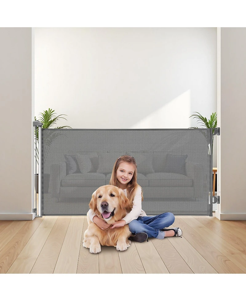 Cozito Retractable Baby Gate, 31.3 in Tall, Extends to 72.8 in Wide, Mesh Dog Gate w/ Security Lock, Trip-Free Walk-Through