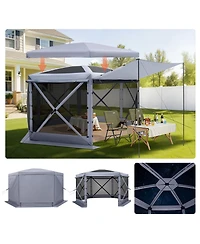 Mecale 12 x 12 ft Pop-Up Gazebo Screen Tent, 6-Sided, Removable Top, Carry Bag, Quick-Set, Bite-Proof, 8-10 Persons, Grey