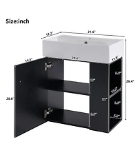 Cesicia 22 in. Modern Floating Bathroom Vanity with Ceramic Basin and Right Side Storage for Small Bathrooms