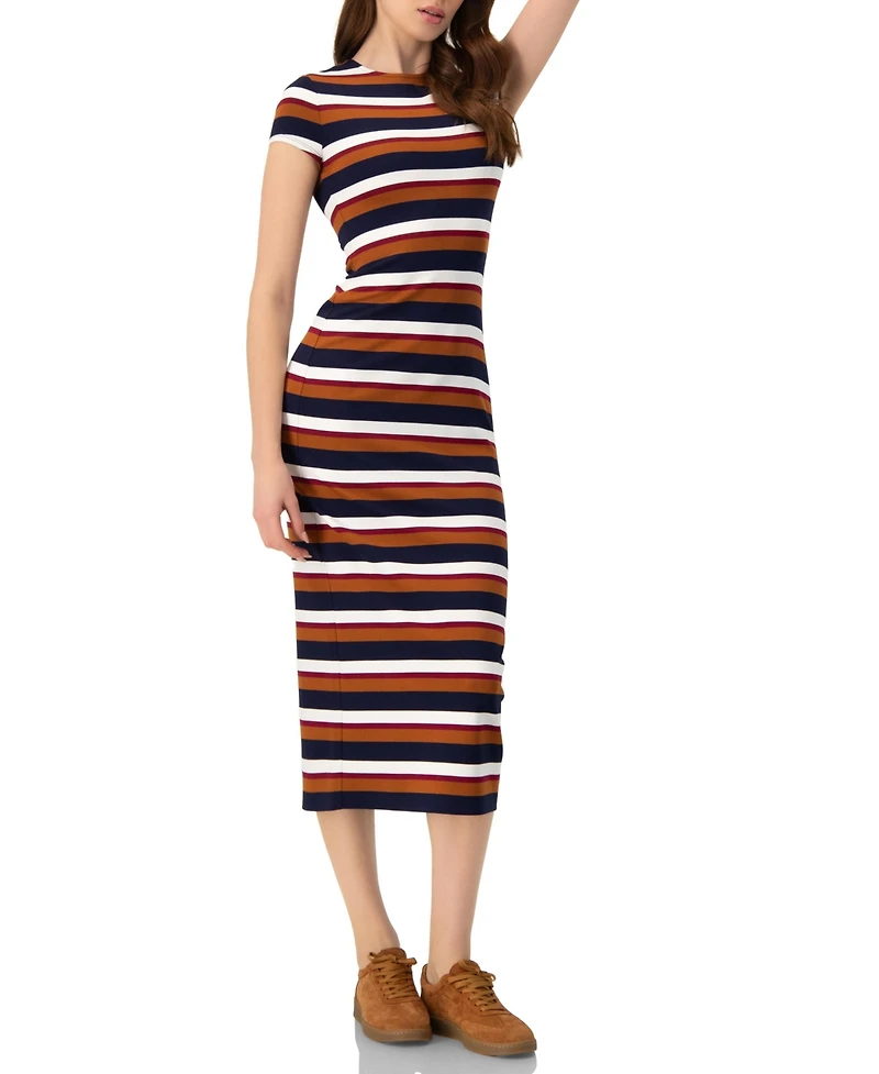 Ivonne Women's Long Wide Stripes Cap Sleeve Dress