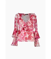 Ivonne Women's Straight Long Sleeve Blouse with Ruffles