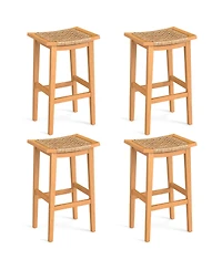 Slickblue Set of 2 Outdoor Acacia Wood Bar Stools with Rattan Seats