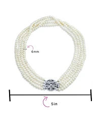 Bling Jewelry Art Deco Style White Freshwater Cultured Pearl Statement Multi Strand Necklace Floral Clasp