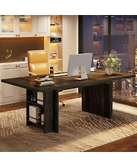 Tribesigns 63 Inches Office Executive Desk, Home Desk Large Computer Writing Table with Storage, Wood Workstation Small Conference