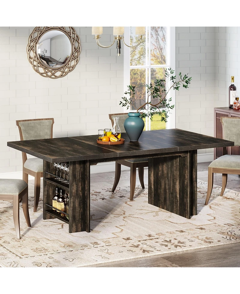 Tribesigns Farmhouse Dining Table for 6 to 8, 63-Inch Rectangular Wooden Kitchen with Storage, Industrial Dinner Shelves