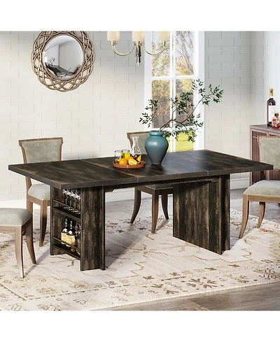 Tribesigns Farmhouse Dining Table for 6 to 8, 63-Inch Rectangular Wooden Kitchen with Storage, Industrial Dinner Shelves