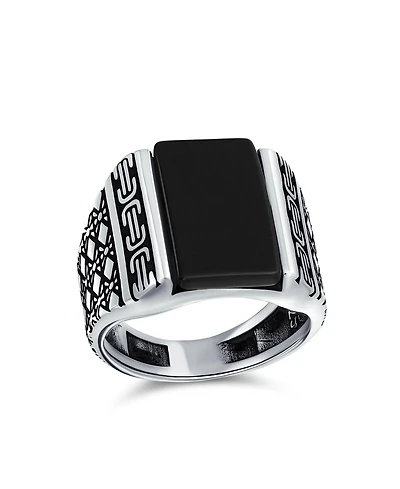 Bling Jewelry Cable Etching Band Natural Green Agate Rectangle Signet Ring Heavy .925 Sterling Silver