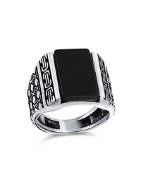 Bling Jewelry Cable Etching Band Natural Green Agate Rectangle Signet Ring Heavy .925 Sterling Silver