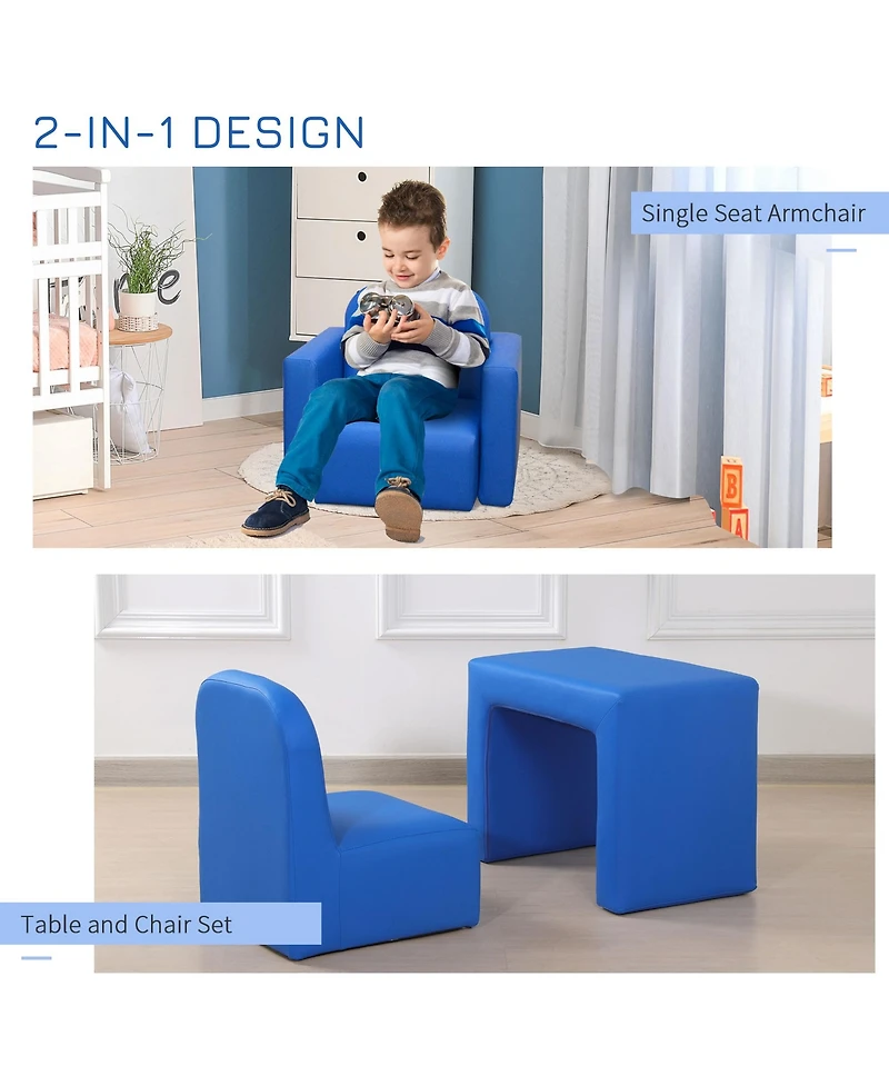 Qaba 2-in-1 Kids Table & Sofa Chair Set Toddler Seat Armchair Desk Children