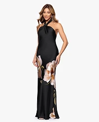 Betsy & Adam Women's Printed Halter Neck Ball Gown