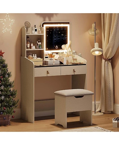 Gaomon Vanity Desk Makeup Vanity Table 3 Lighting Color Adjustable Mirror and Charging Station Dressing Table Set for Bedrooms