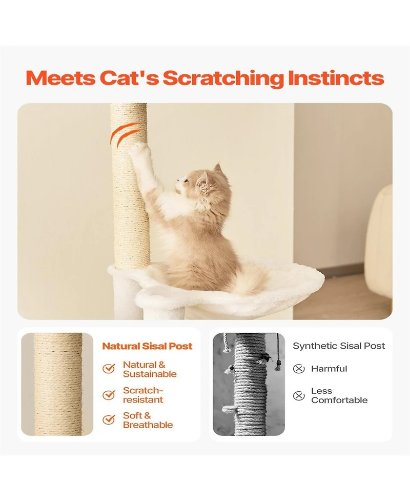 Aostirmotor 68.9"Tall Multi-Level Cat Tree with Cat Condo in Natural