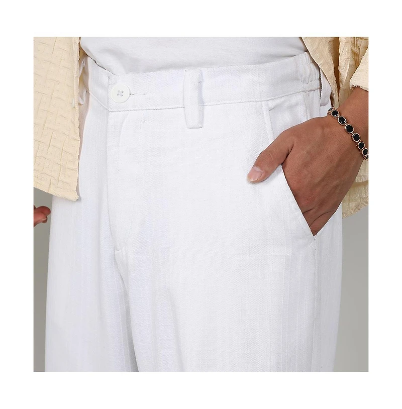 Campus Sutra Men's Tailored Linen-Blend Trousers