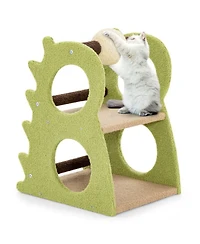 Aostirmotor 2-Tier Modern Cat Tree with Rotatable Scratching Ball in Green