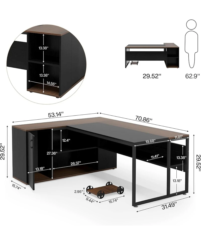 Tribesigns 71 inch Executive Desk, L Shaped Desk with Cabinet Storage, Executive Office Desk with Shelves, Business Furniture Workstation