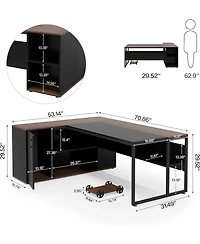 Tribesigns 71 inch Executive Desk, L Shaped Desk with Cabinet Storage, Executive Office Desk with Shelves, Business Furniture Workstation
