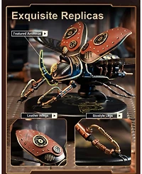 Robotime 3D Puzzles for Adults Electric Insect Metal Model Building Kit Desk Toys Hobby Kit for Adults Gift for Teens Rhinoceros Beetle Red
