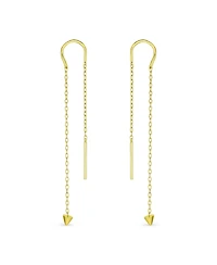 Bling Jewelry Minimalist Tiny Arrow Chain Threader Earrings 14K Gold Plated Sterling Silver