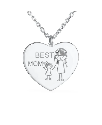 Bling Jewelry Mother Daughter Stick Figure Words Best Mom Heart Pendant Sterling Silver