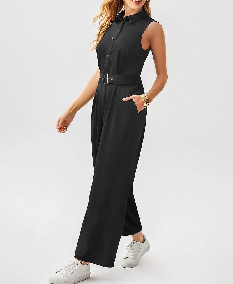 Cupshe Women's Elegant Belted V-Neck Jumpsuit