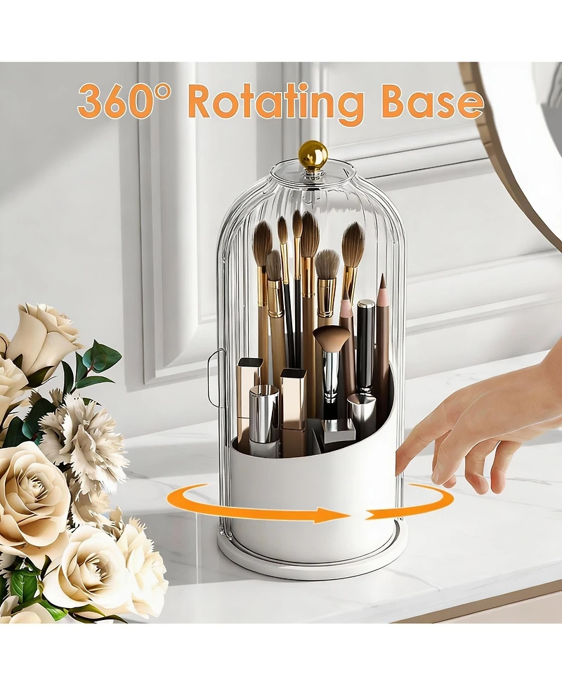 Yigii Makeup Brush Holder 360 Rotating Clear Dustproof Organizer