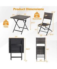 Slickblue Rattan Patio Bistro Set with Folding Dining Table and Chairs