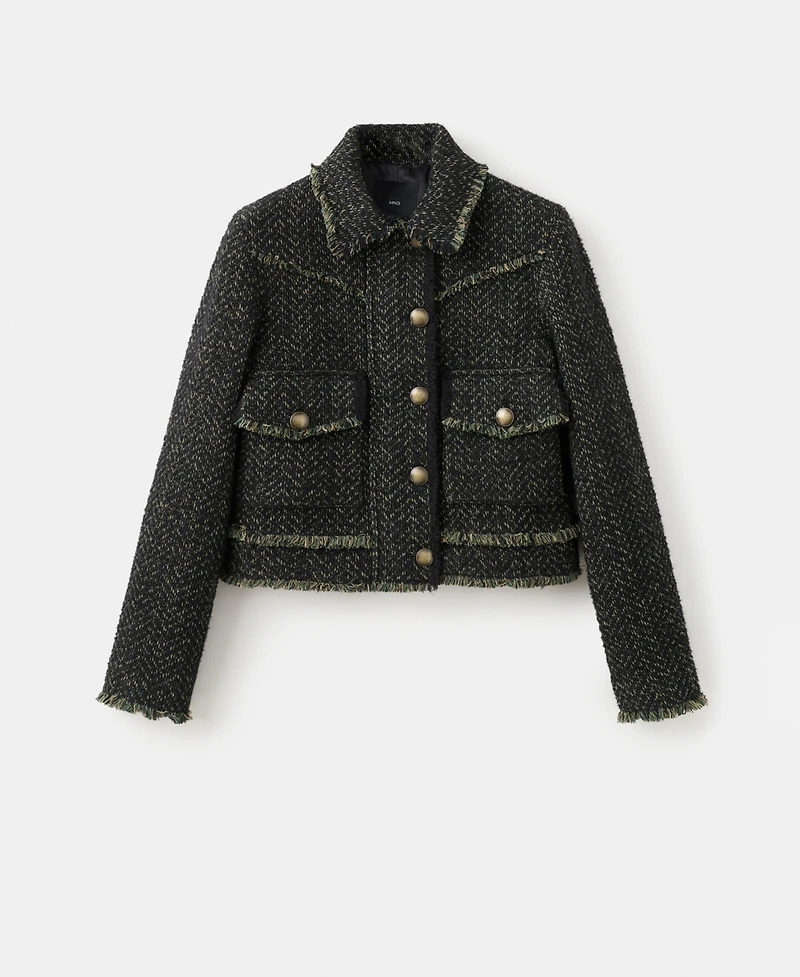 Mango Women's Lapel Collar Tweed Jacket