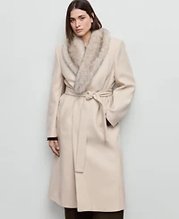 Mango Women's Fur Collar Manteco Wool Coat
