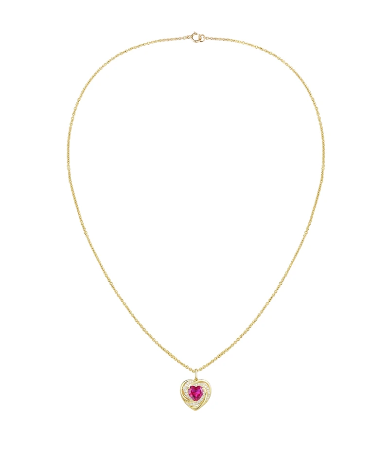 Macy's Lab-Grown Ruby (1.1 ct. t.w.) and White Sapphire (0.03) Heart Pendant Necklace in 14k Gold Over Sterling Silver (Also Available in Amethyst)