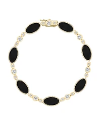 Macy's Jade (12x6mm) and White Sapphire (0.02 ct. t.w.) Bracelet in 14k Gold Over Sterling Silver (Also Available in Onyx)