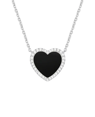 Macy's Jade (12mm) and Lab-Grown White Sapphire (0.02 ct. t.w.) Heart Pendant Necklace Sterling Silver (Also Available Onyx)