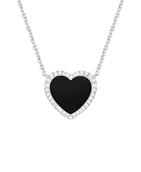 Macy's Jade (12mm) and Lab-Grown White Sapphire (0.02 ct. t.w.) Heart Pendant Necklace Sterling Silver (Also Available Onyx)