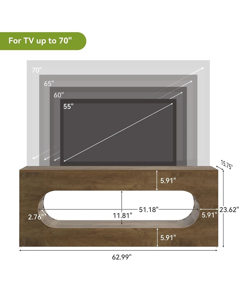 Tribesigns 63" Tv Stand for Tvs up to 65 Inches, Entertainment Center with Large Open Storage, Rustic Natural TV Console
