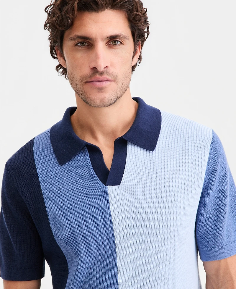 Alfani Men's Cotton Colorblocked Johnny Collar Sweater, Macy's Exclusive
