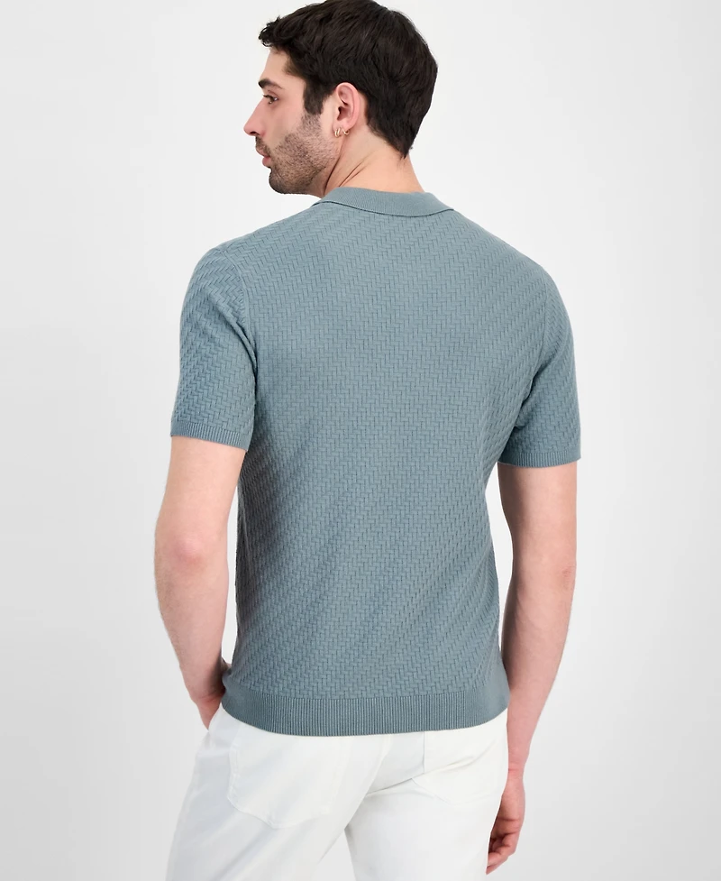 Alfani Men's Basketweave Short-Sleeve Polo Sweater, Macy's Exclusive