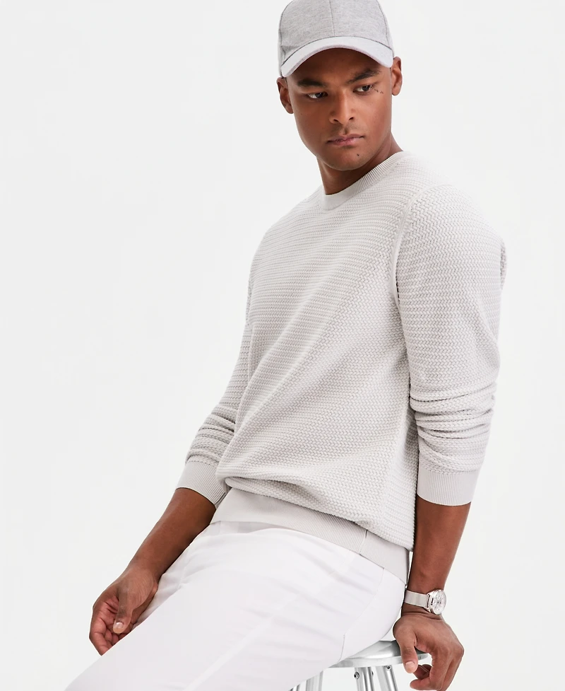 Alfani Men's Cotton Textured Crewneck Long-Sleeve Sweater, Macy's Exclusive